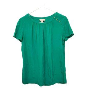 Banana Republic Green Short Sleeve Blouse, Size 6, Green T-Shirt, Brass Buttons